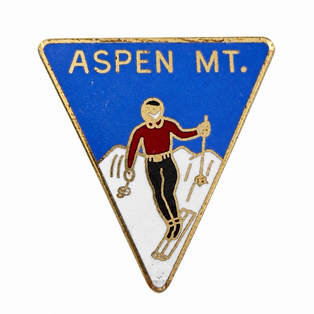 Vintage Aspen Mt Colorado Ski Skier Enamel Pin Lapel Skiing Souvenir 1 1/4"